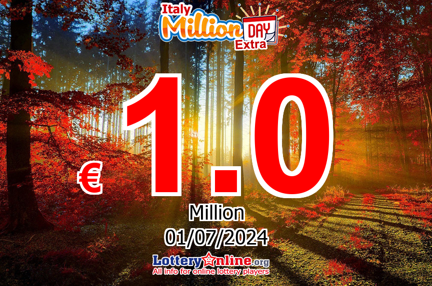 Jackpot MillionDAY Extra stands at € 1 Million Euro for Mon, Jul 1, 2024