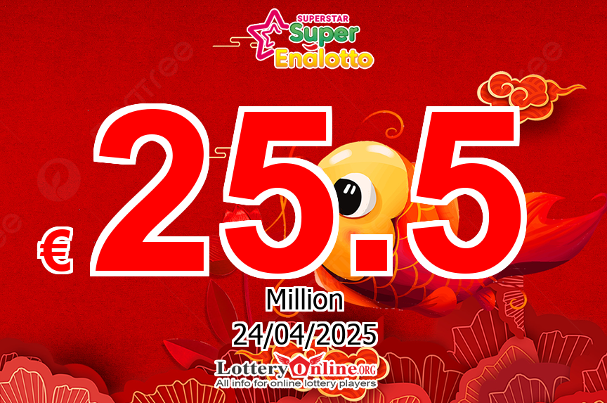 SuperStar lottery jackpot at € 25.5 Million Euro for winning numbers drawing Thursday, 04/24/25