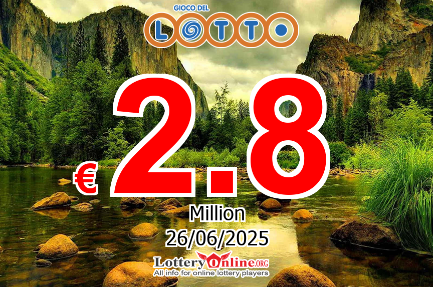 The result of Lotto of Italy on Jun. 24, 2025; Jackpot is € 2.8 Million Euro