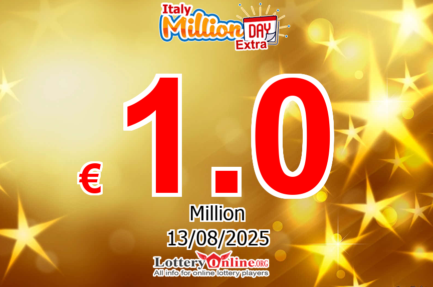 Jackpot MillionDAY Extra stands at € 1 Million Euro for Wed, Aug 13, 2025