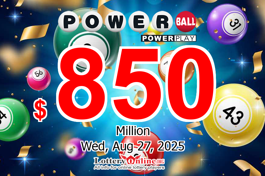 Winning Powerball numbers for Mon, Aug 25, 2025. No winner, jackpot hits $850 million