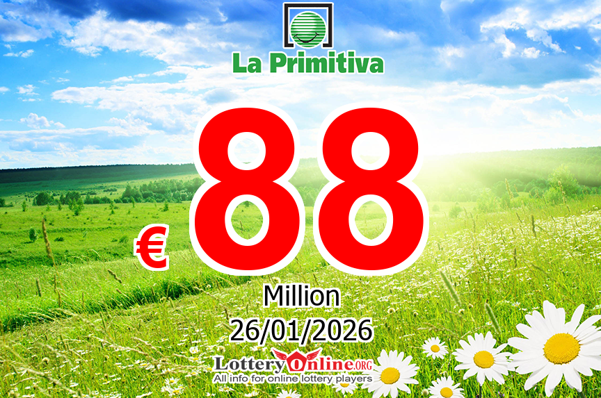 La Primitiva jackpot climbs to € 88 Million Euro for the drawing on Jan. 26, 2026