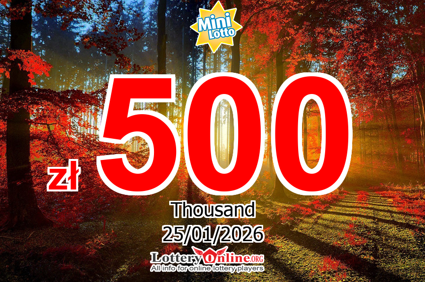 Jackpot Mini Lotto stands at zł 500 K PLN for Sun, Jan 25, 2026