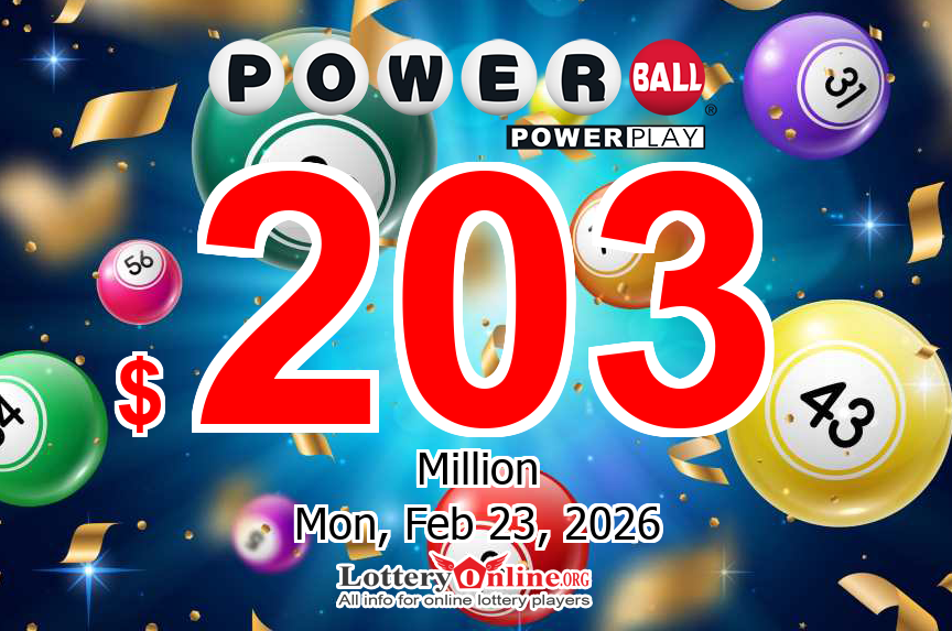 Powerball jackpot climbs to $203 million for the drawing on Feb. 23, 2026