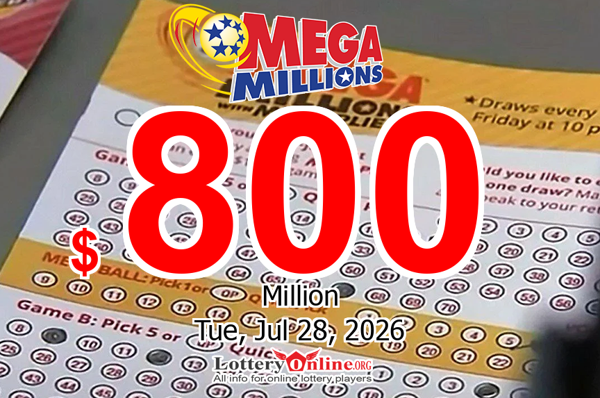 Winning Mega Millions numbers for Fri, Jul 24, 2026. No winner, jackpot hits $800 million