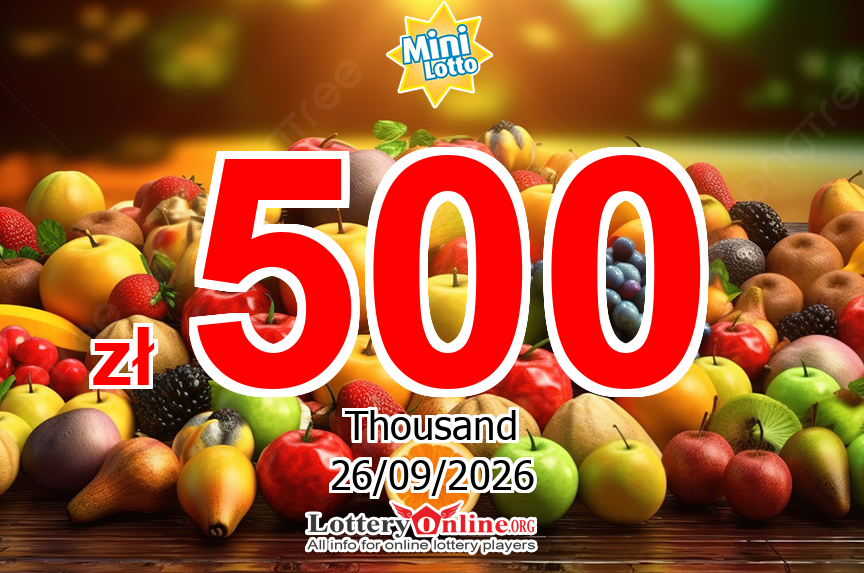 Jackpot Mini Lotto stands at zł 500 K PLN for Sat, Sep 26, 2026