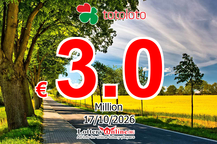 Jackpot Totoloto stands at € 3 Million Euro for Sat, Oct 17, 2026
