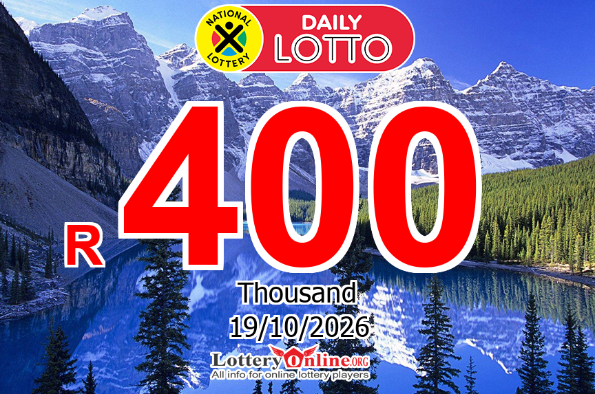 Daily Lotto numbers for Sunday, October 18, 2026 drawing. Lottery jackpot at R 400 K ZAR
