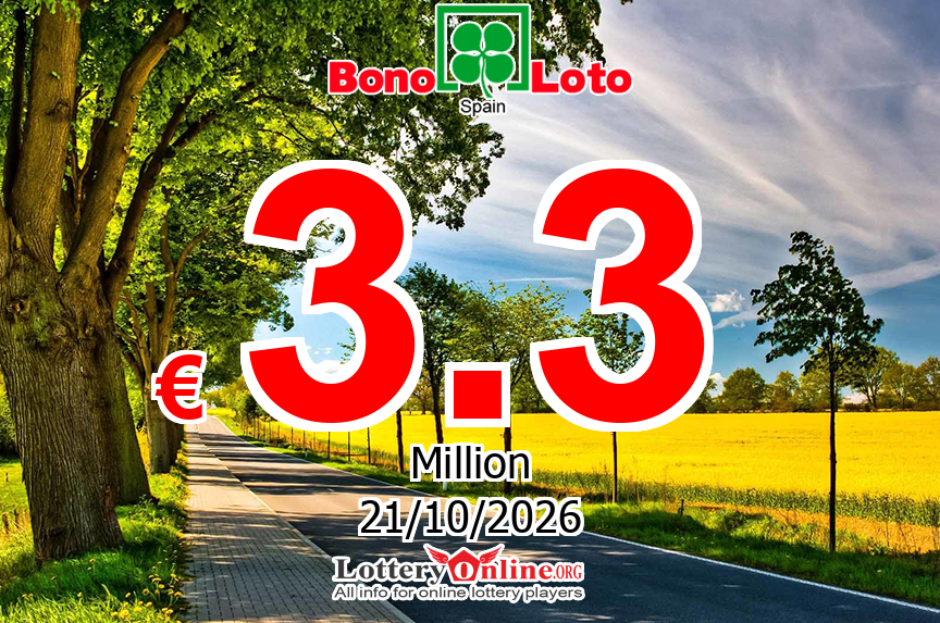 BonoLoto Jackpot now is € 3.3 Million Euro: No winner of jackpot on Oct. 20, 2026